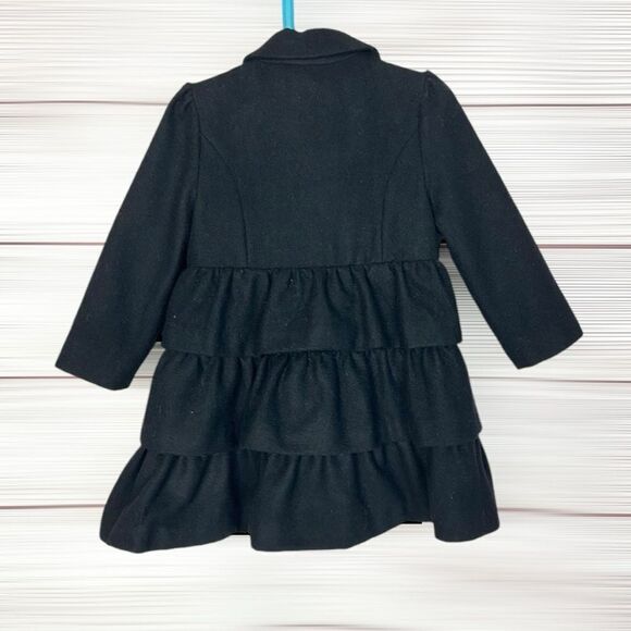 Girl’s Black Ruffle Wool Coat by Janie and Jack Collection Lined Size 2T-3 - Picture 4 of 9